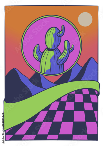 Psychedelic trippy vintage retro illustration