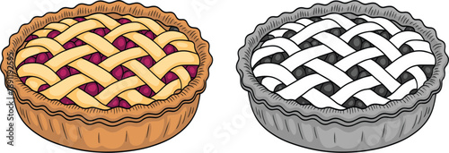 Freshly baked berry lattice pie collection for delicious dessert menu and homemade bakery vector illustration