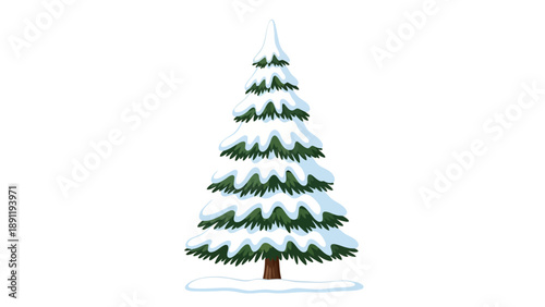 Snowcovered pine tree with a brown trunk