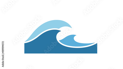Stylized blue and light blue waves against a white background