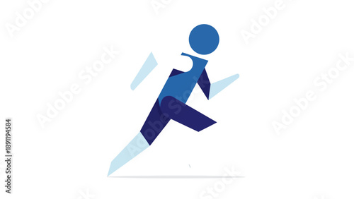 Stylized blue figure in motion appearing to run