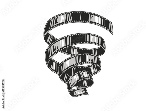 Abstract spiral 3D film strip vector for cinematography design
