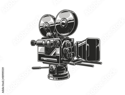 Professional motion picture movie camera vector illustration
