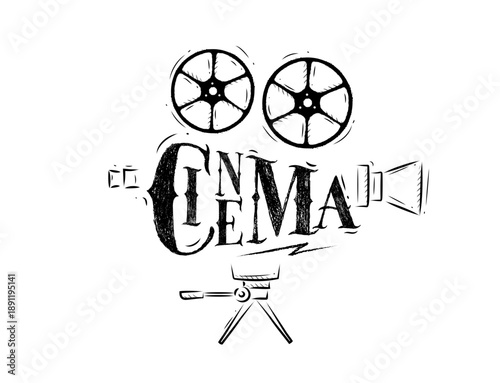 Retro film projector with typography text for cinema branding
