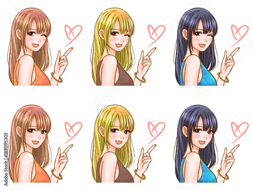 指さしする爆美女お姉さんのイラスト素材セット