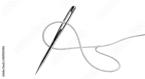 Close-up of a Sewing Needle with White Thread