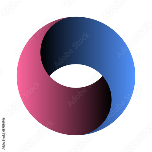 2分割の円形チャート循環サークル図の画像　立体的なグラデーションカラーのサイクル循環図インフォグラフィックのベクターイラスト素材