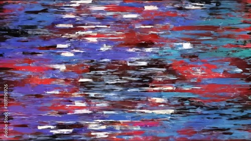 Abstract close-up of colorful rippling water with shades of blue, red, and white reflections.