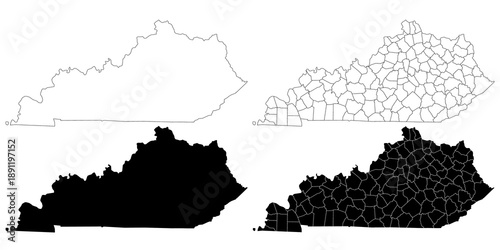 Tableau sur toile Kentucky administrative map, Kentucky outline and counties state map set - illus