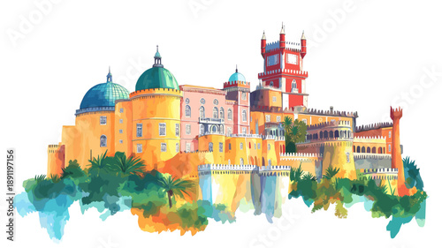Pena Palace. Pena Palace watercolor vector illustration