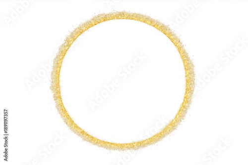 Gold glowing glitter circle frame on transparent background