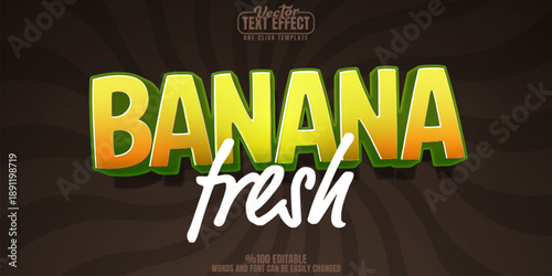 Banana editable text effect, customizable fresh and vegetable 3d font style