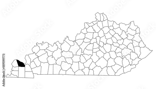 Map of mccracken County in Kentucky state on white background. single County map highlighted by black colour on Kentucky map. UNITED STATES, US
