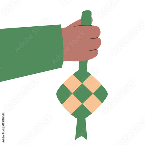 hand holding ketupat rice cake