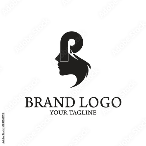 Contemporary brand identity featuring elegant woman profile and integrated lettermark logo design
