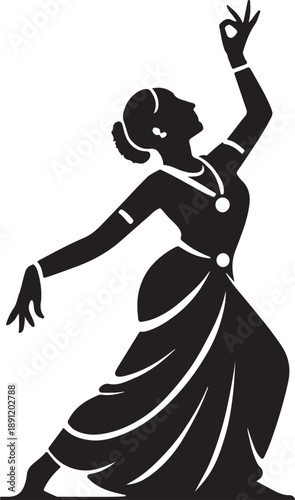 Classical Indian Dancer Silhouette Icon Representing Traditional Bharatanatyam Culture Artistic Performance and Ethnic Heritage Vector Graphic