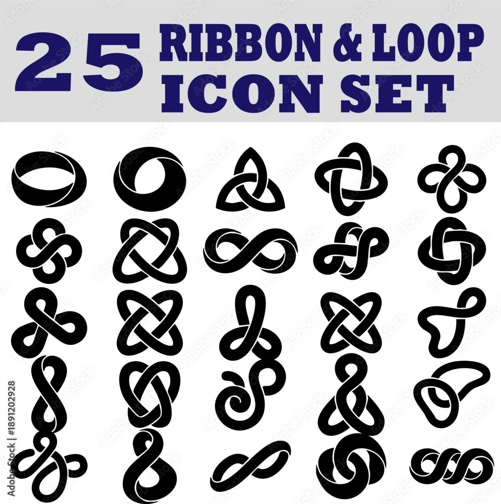 Obraz premium Minimalist Abstract Ribbon & Loop Silhouette Vector Icons - Twisted Flow Shapes Set