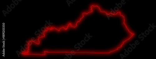 Red glowing neon map of Kentucky state in black background