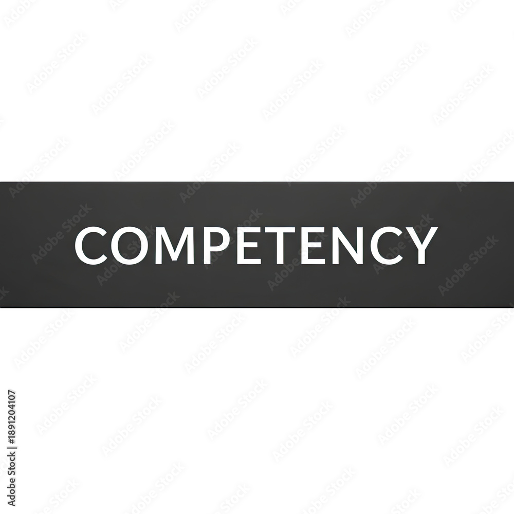 Fototapeta premium Competency word on black banner with shadow, 3D illustration.