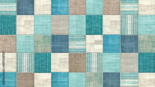 geometric patchwork textile pattern, composed of rectangular blocks and woven textures vector background 