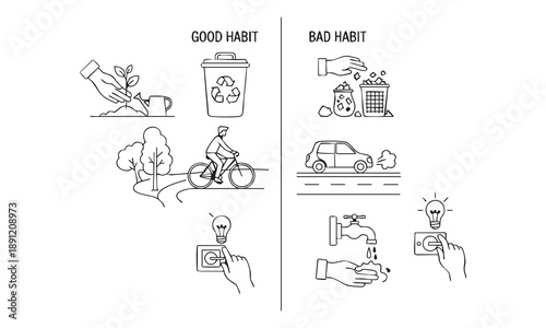 Comparison of Good Habits and Bad Habits Illustration