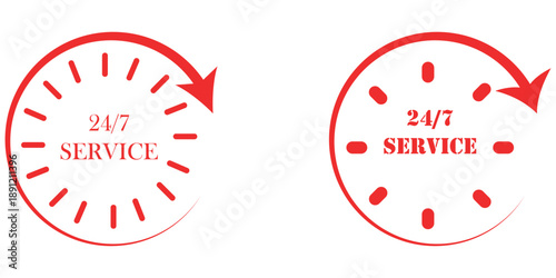 Twenty four hour service icon with arrow and dotted line indicating time