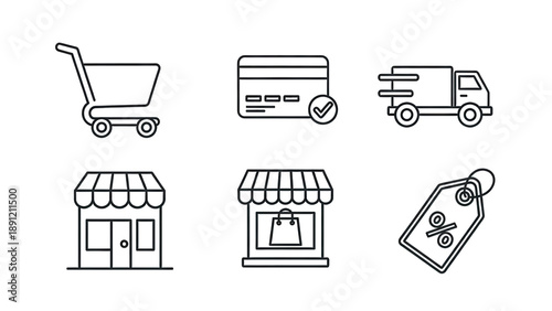 Ecommerce icons set including shopping cart and storefront