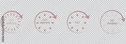 24/7 set icons . 24 hours 7 days in week service . Always open icon