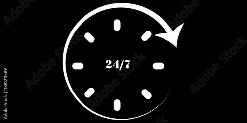Twenty four hour service icon with arrow and dotted line indicating time