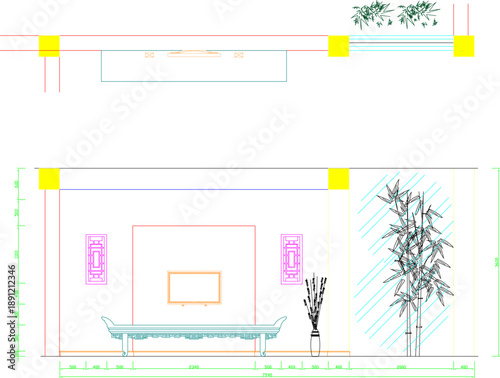 Vector sketch illustration silhouette design image detail of classic ethnic vintage room interior with traditional accessories