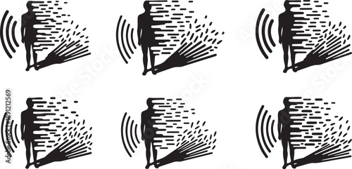 Silhouette of a person with sound waves and lines
