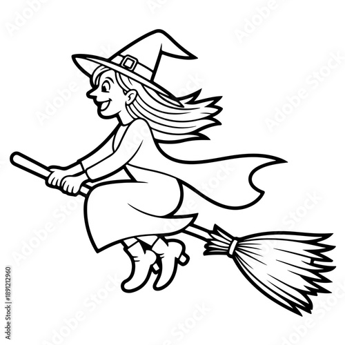 witch with a broom colour Book art