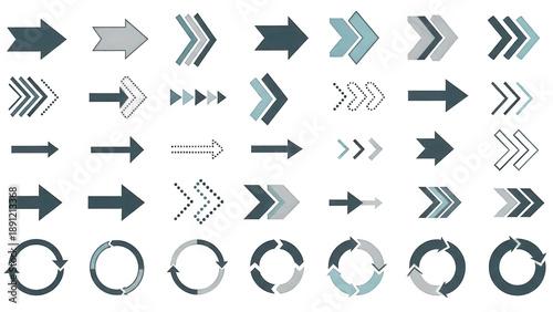 Collection of modern arrow icons in various styles and directions