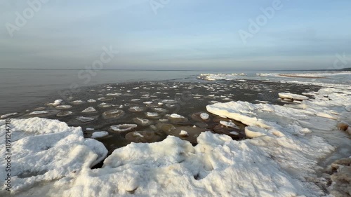 baltic sea beach winter cold  waves jurmala latvia