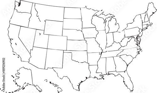Outline map of the United States with state borders