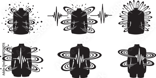 Sound Waves and Human Silhouettes in Black and White