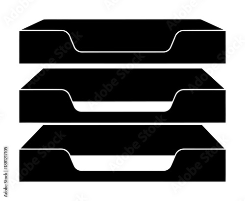 Stackable Document Tray - Black Silhouette Vector
