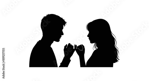 Silhouette illustration of a couple holding pinky fingers together as a sign of promise.