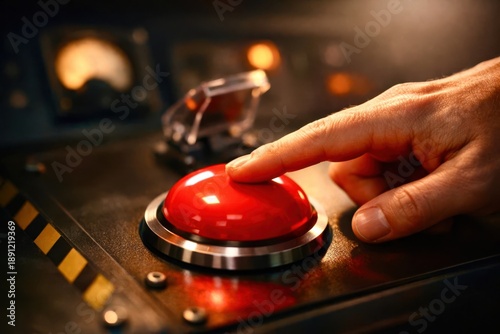 Wallpaper Mural A red button is being pressed by a person's finger Torontodigital.ca