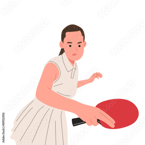 vector of a female table tennis player holding a paddle and performing serving, hitting, and ready stances. Ideal for sports education, fitness concepts, posters,mobile apps, websites,competition