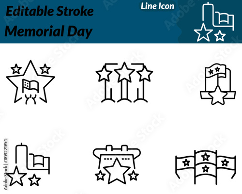 Memorial Day set line Icon. A calm dignified feel clear visibility at medium sizes. Ideal for Memorial Day tributes educational content. Government nonprofit websites social media posts themed design.