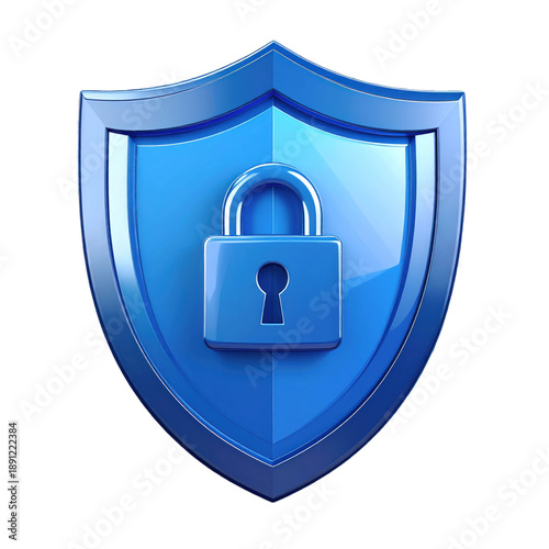 Blue Shield with Locked Padlock Security.
