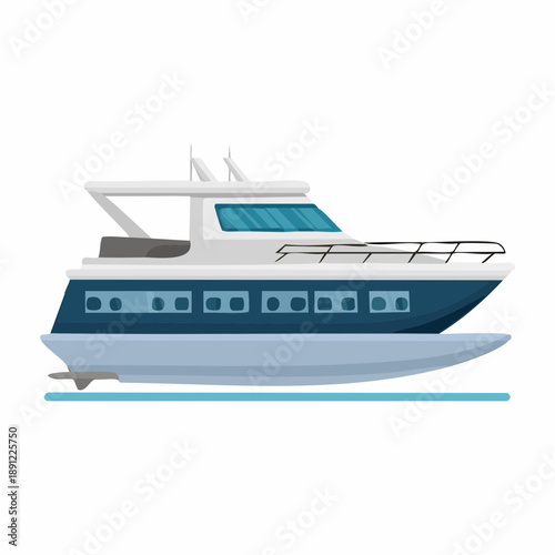 Blue and White Motor Yacht on the Water, Modern Watercraft Transportation