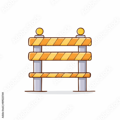 Yellow Striped Roadblock Illustration Under Construction Roadwork Traffic Barrier Cartoon