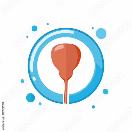 Stylized Bladder Illustration in Blue Circle with Bubbles for Medical Education