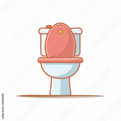 Red and White Toilet Bowl Bathroom Fixture Cartoon Illustration Isolated