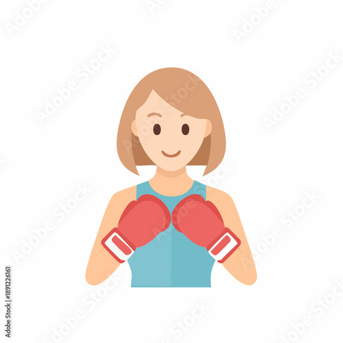 Confident Woman in Boxing Gloves Ready for Sparring Training