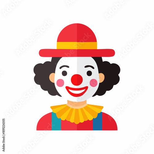 Colorful Clown Character with Red Hat and Curly Hair at the Circus or Carnival