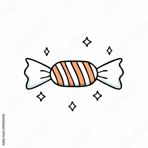 Wrapped Candy with Orange Stripes Surrounded by Sparkles a Sweet Treat Icon