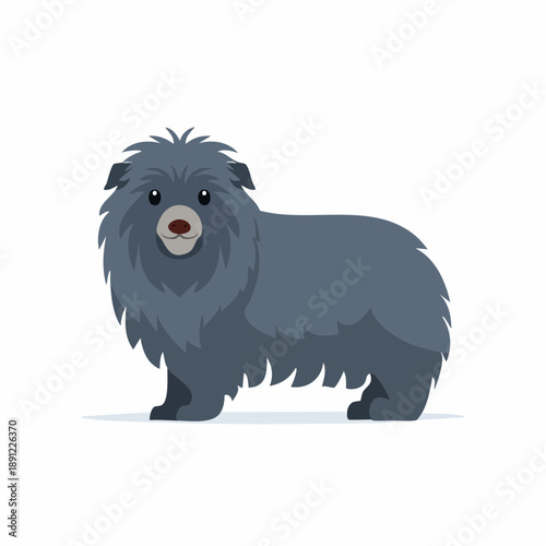 Cute grey fluffy dog standing sideways Illustration of a pet isolated